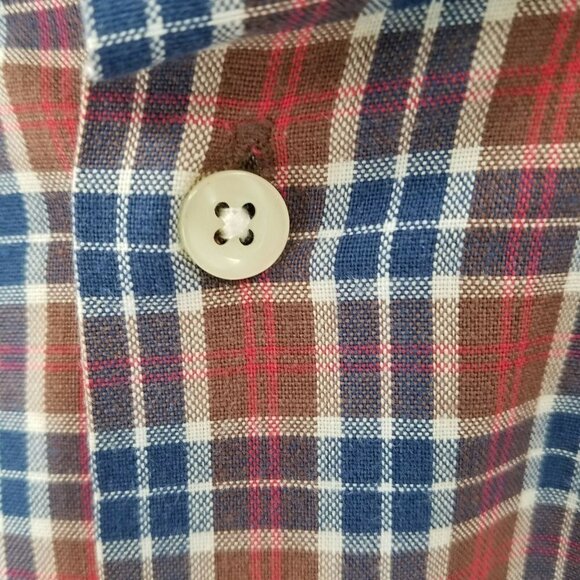 Burry Lane Button Front Blue/Brown Plaid L/S 100% Cotton Shirt Mens 16 x 34/35 - Picture 5 of 8